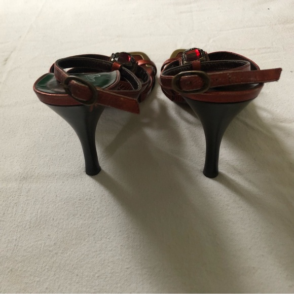 Donald J Pliner Leather T-Strap Sandals Brown w Crystal Embellishment Size 6.5 - Picture 3 of 4